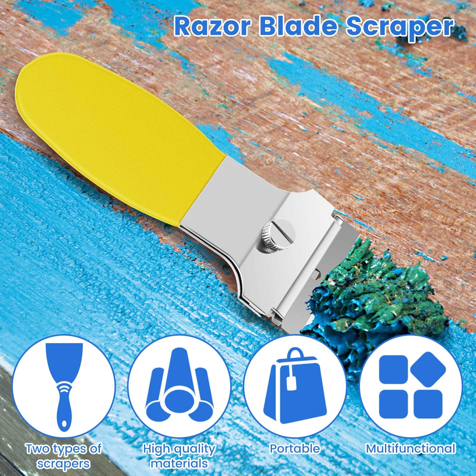 4Pcs Razor Blade Scraper Set 4inch Multi-Purpose Scraper Cleaning Tool with 20 Metal and 20 Plastic Blades Cleaning Remover Tool
