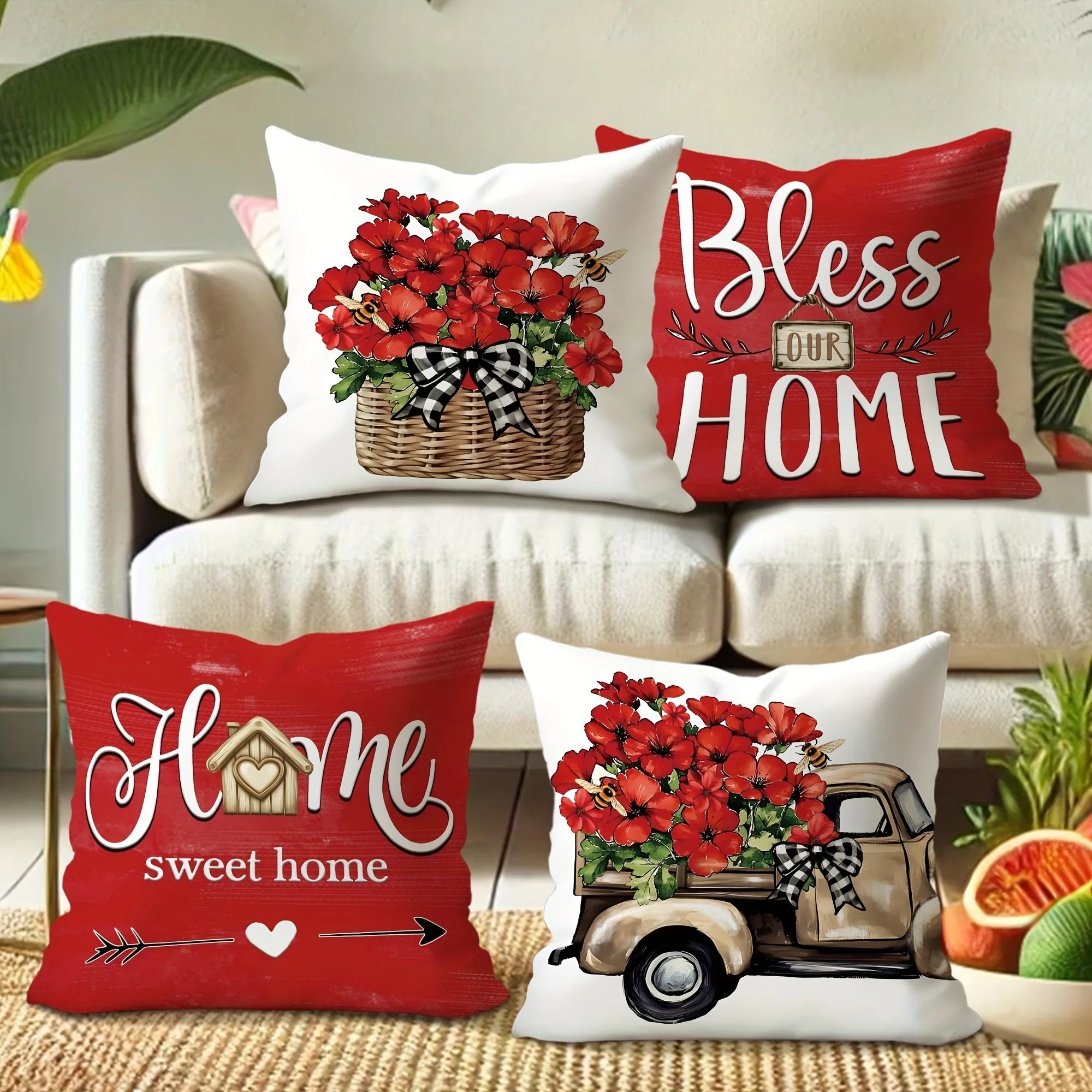 1pcs home decoration pillow cover, truck red flower sweet home design, living room sofa cushion cover, bedroom room decoration