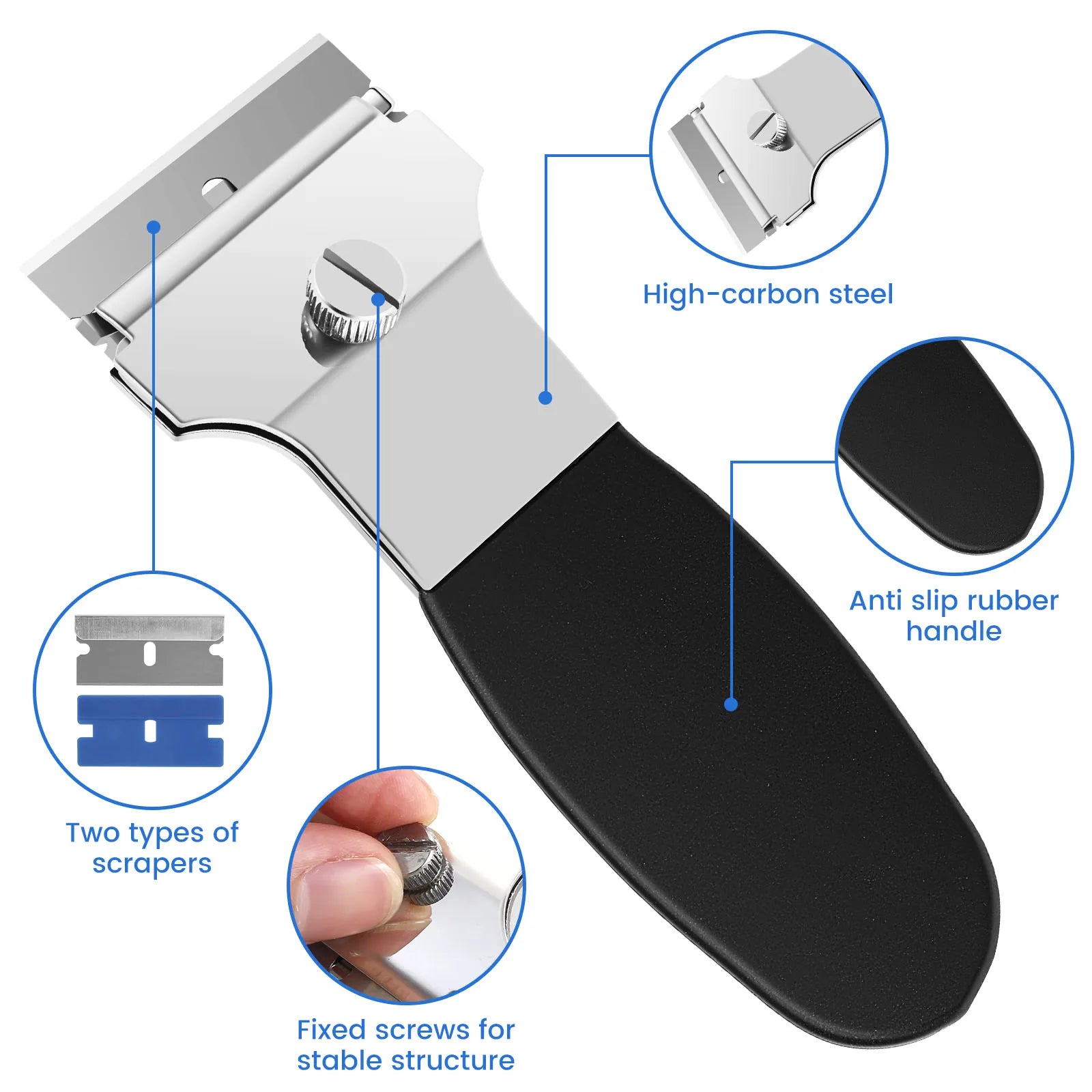 4Pcs Razor Blade Scraper Set 4inch Multi-Purpose Scraper Cleaning Tool with 20 Metal and 20 Plastic Blades Cleaning Remover Tool