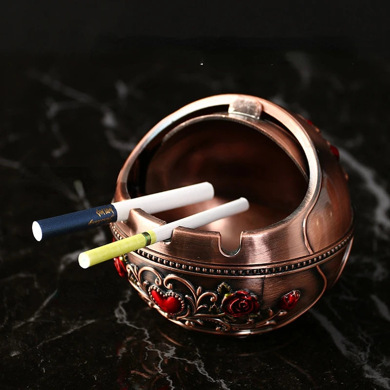 Retro Home Ashtray Creative Personality with Cover Metal Multi-function Office Living Room Anti-flying Ash Decoration Gift