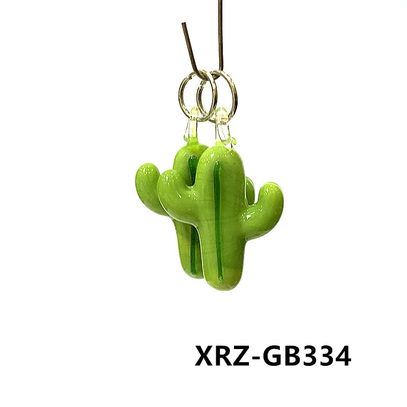 2pcs Creative Cute Cactus Glass Charms Miniature Plant Pendant Ornaments For DIY Fashion Jewelry Necklace Making Accessories 3cm