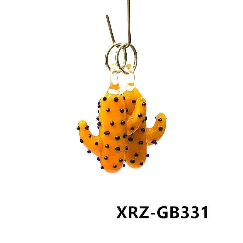 2pcs Creative Cute Cactus Glass Charms Miniature Plant Pendant Ornaments For DIY Fashion Jewelry Necklace Making Accessories 3cm