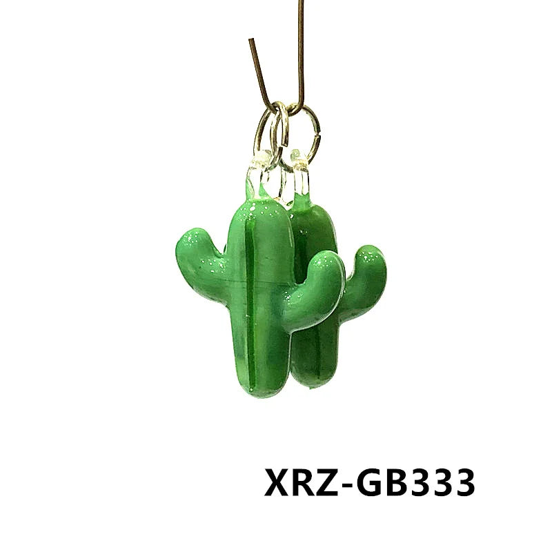 2pcs Creative Cute Cactus Glass Charms Miniature Plant Pendant Ornaments For DIY Fashion Jewelry Necklace Making Accessories 3cm