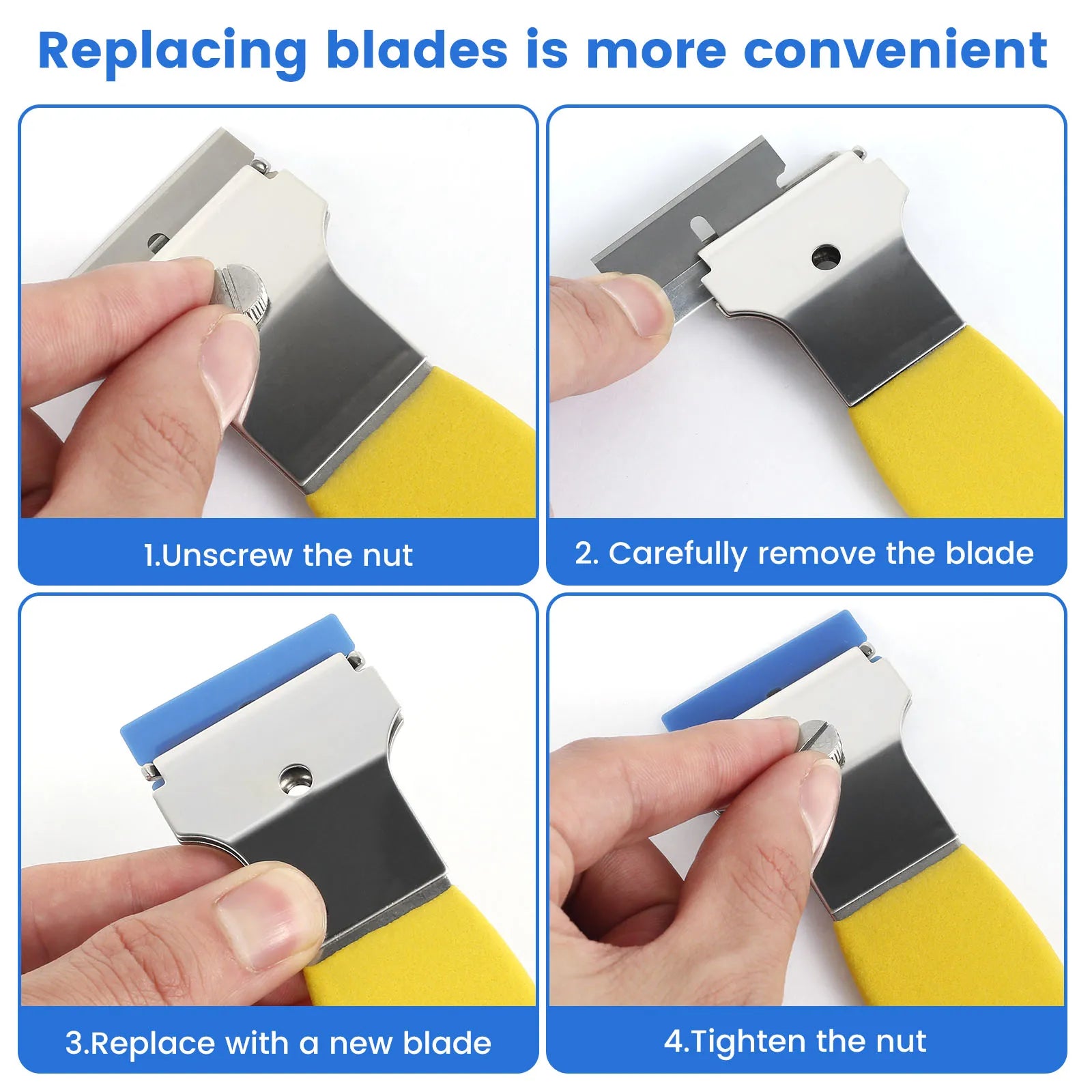 4Pcs Razor Blade Scraper Set 4inch Multi-Purpose Scraper Cleaning Tool with 20 Metal and 20 Plastic Blades Cleaning Remover Tool