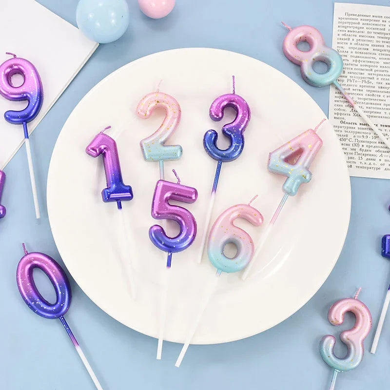 Happy Birthday Cake Decorated Interstellar Digital Colorful Candle Children's Delicate Candy Color 0-9 Number Candle Party Decor