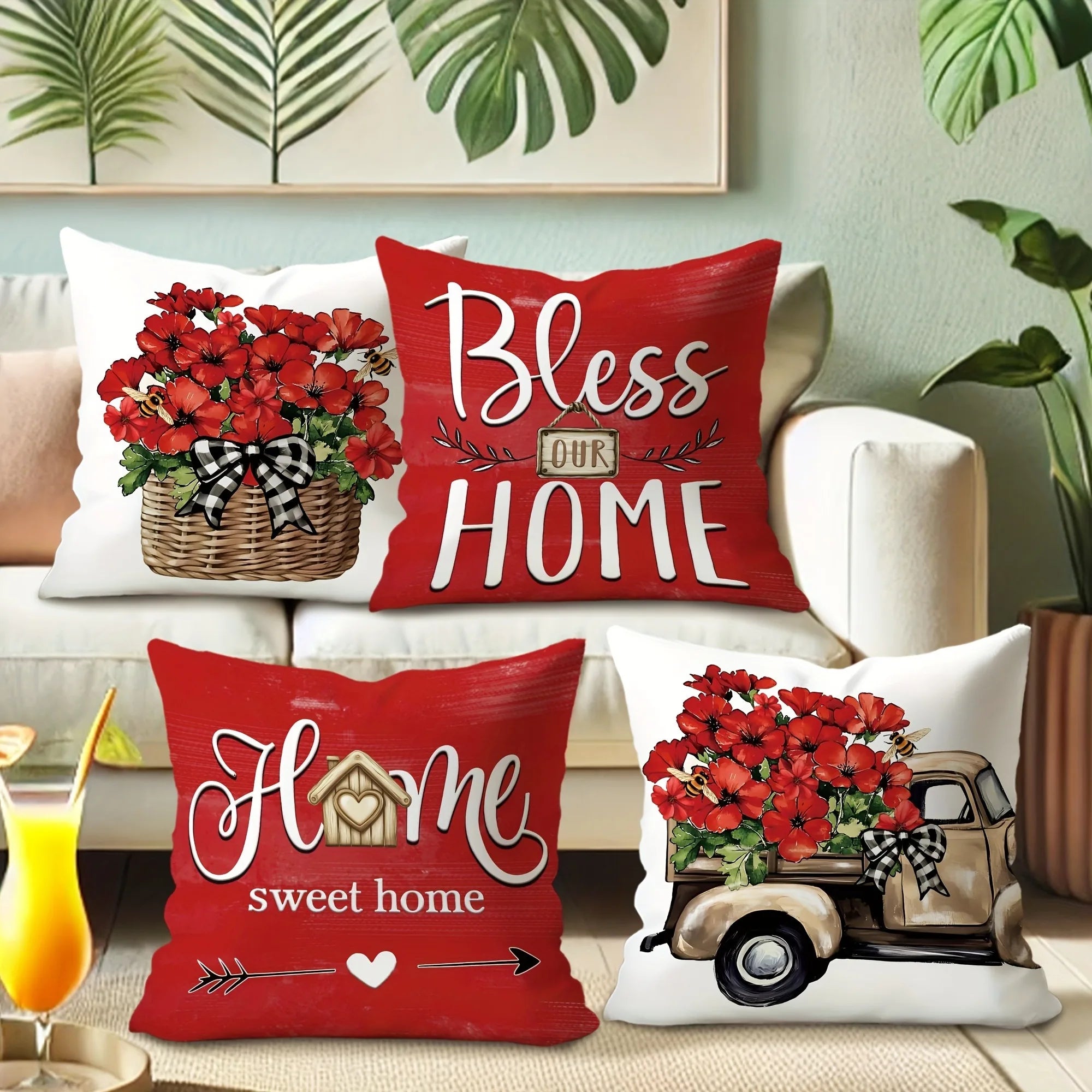 1pcs home decoration pillow cover, truck red flower sweet home design, living room sofa cushion cover, bedroom room decoration
