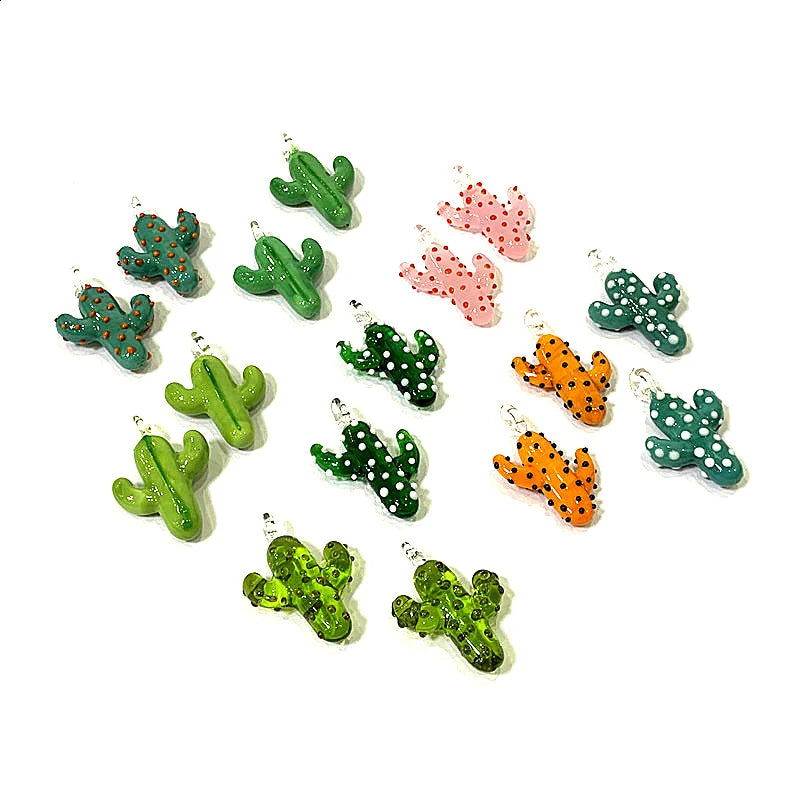 2pcs Creative Cute Cactus Glass Charms Miniature Plant Pendant Ornaments For DIY Fashion Jewelry Necklace Making Accessories 3cm