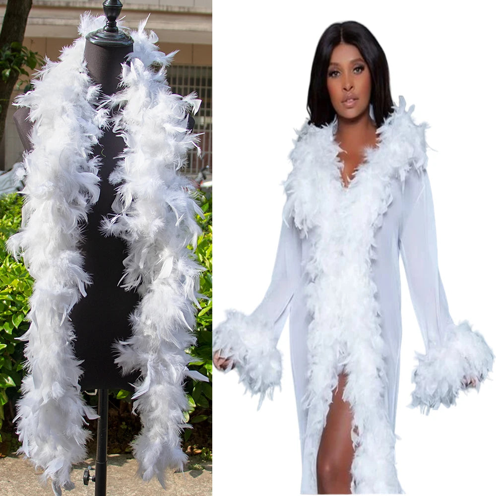 2Yard White Marabou Turkey Feather Boa 38-90g Plumes Shawl Crafts Dress Sewing Accessories Wedding Party Carnival Chrismas Decor