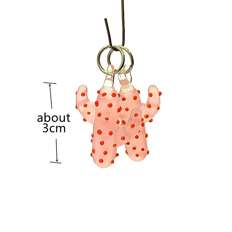 2pcs Creative Cute Cactus Glass Charms Miniature Plant Pendant Ornaments For DIY Fashion Jewelry Necklace Making Accessories 3cm