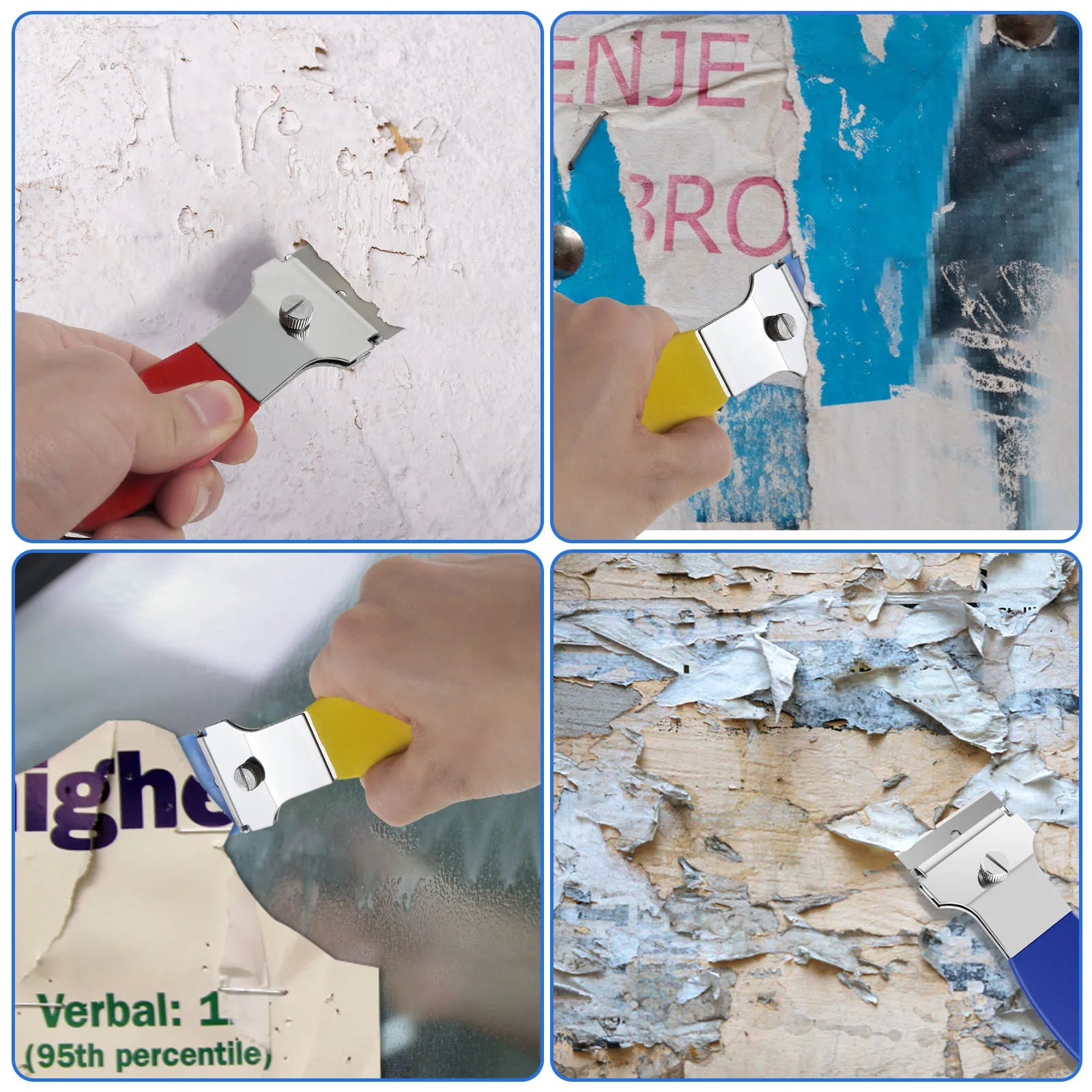 4Pcs Razor Blade Scraper Set 4inch Multi-Purpose Scraper Cleaning Tool with 20 Metal and 20 Plastic Blades Cleaning Remover Tool