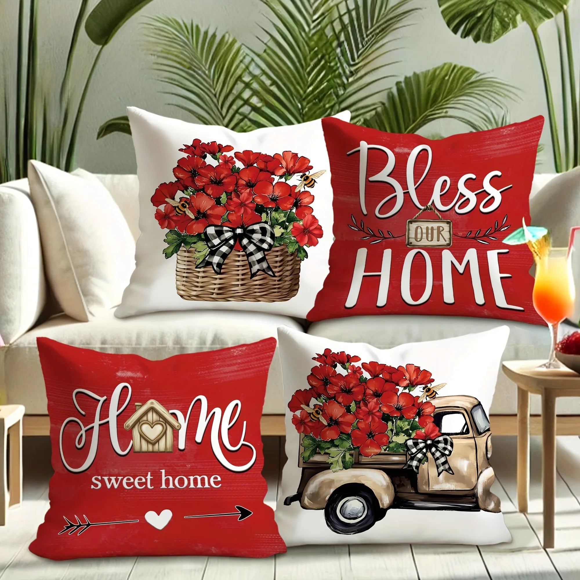 1pcs home decoration pillow cover, truck red flower sweet home design, living room sofa cushion cover, bedroom room decoration
