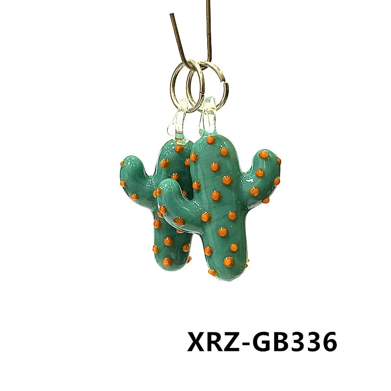 2pcs Creative Cute Cactus Glass Charms Miniature Plant Pendant Ornaments For DIY Fashion Jewelry Necklace Making Accessories 3cm