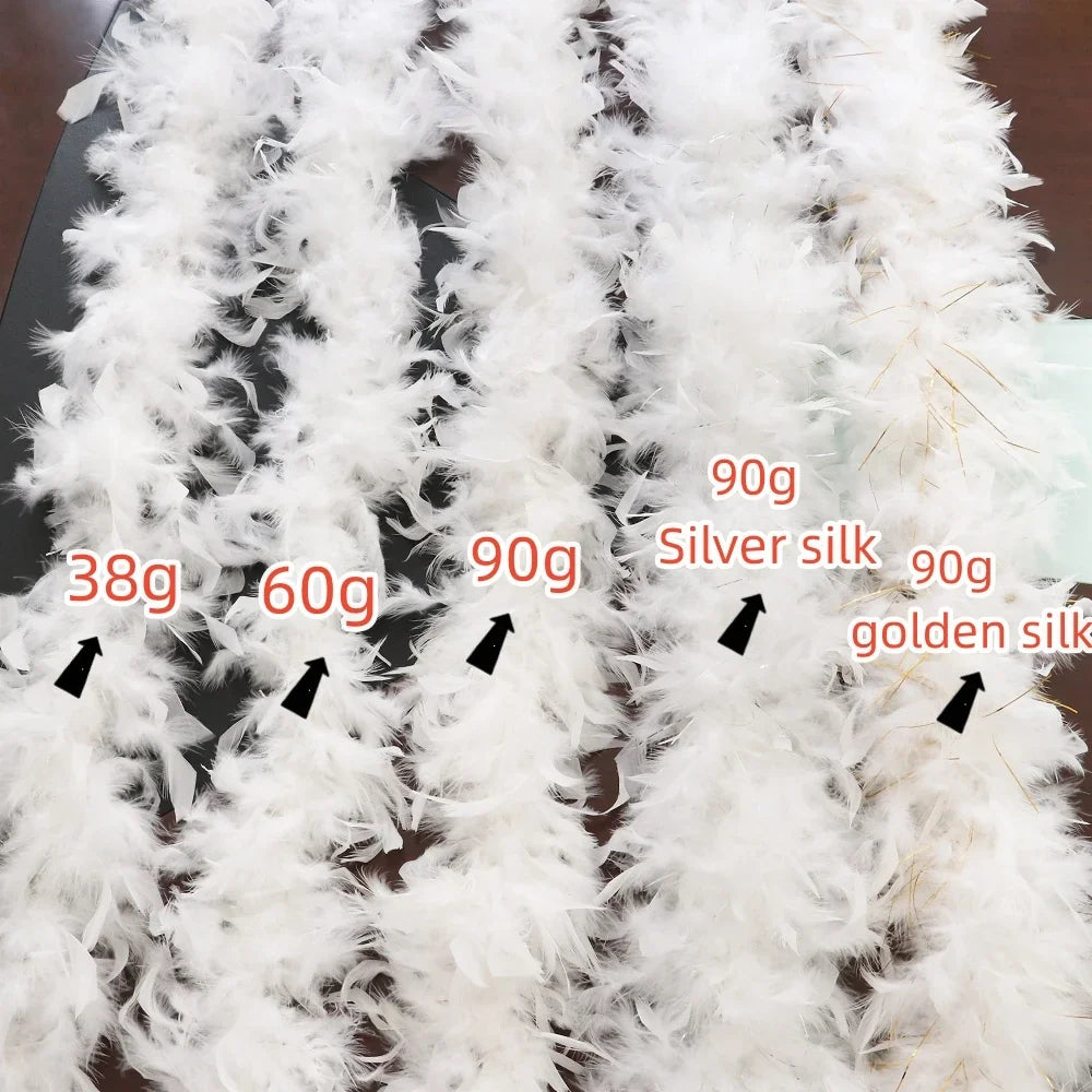 2Yard White Marabou Turkey Feather Boa 38-90g Plumes Shawl Crafts Dress Sewing Accessories Wedding Party Carnival Chrismas Decor