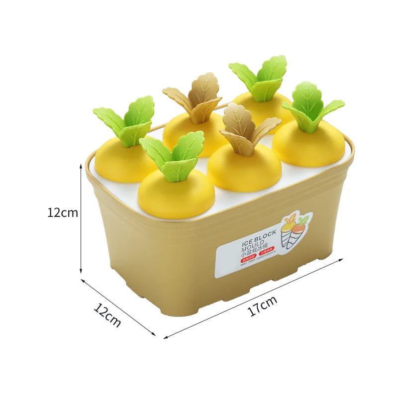 Hot Selling Creative Cute Carrot shaped 6 grids Ice Cream Ice grid Healthy No Odor Easy Cleaning DIY Popsicle Making Mold