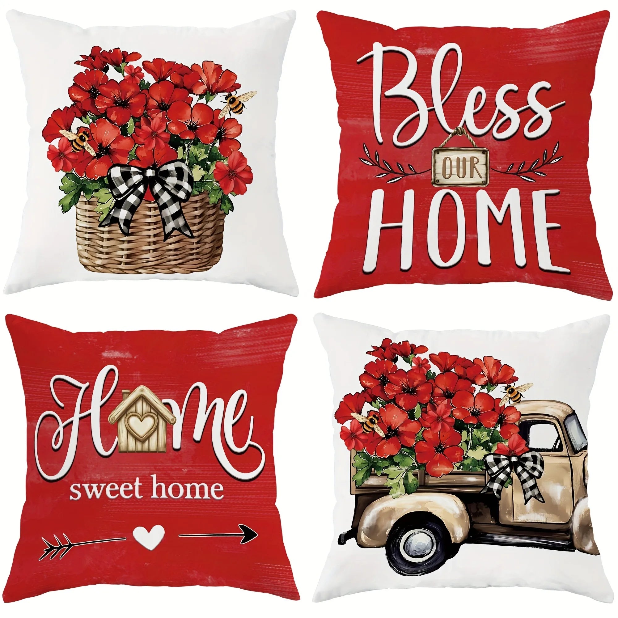 1pcs home decoration pillow cover, truck red flower sweet home design, living room sofa cushion cover, bedroom room decoration