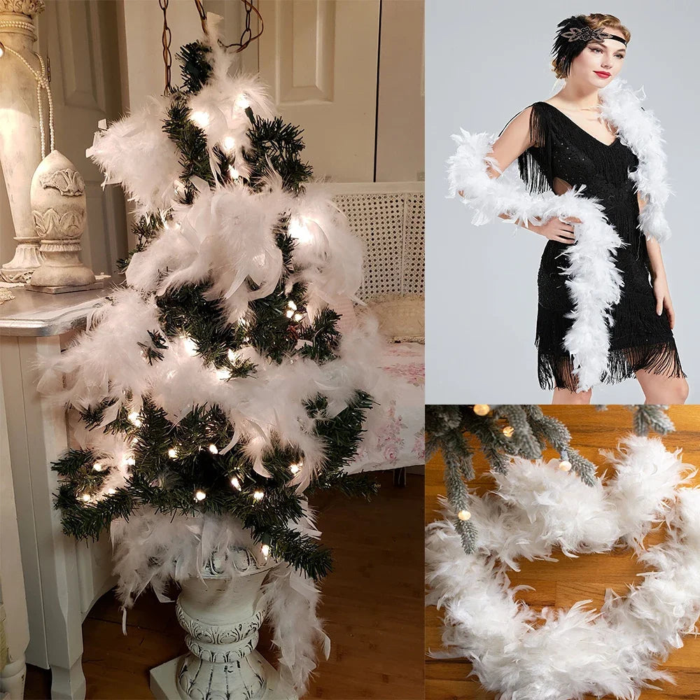 2Yard White Marabou Turkey Feather Boa 38-90g Plumes Shawl Crafts Dress Sewing Accessories Wedding Party Carnival Chrismas Decor