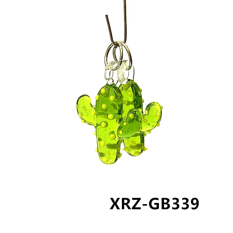 2pcs Creative Cute Cactus Glass Charms Miniature Plant Pendant Ornaments For DIY Fashion Jewelry Necklace Making Accessories 3cm