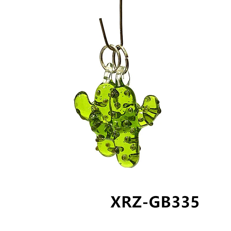 2pcs Creative Cute Cactus Glass Charms Miniature Plant Pendant Ornaments For DIY Fashion Jewelry Necklace Making Accessories 3cm