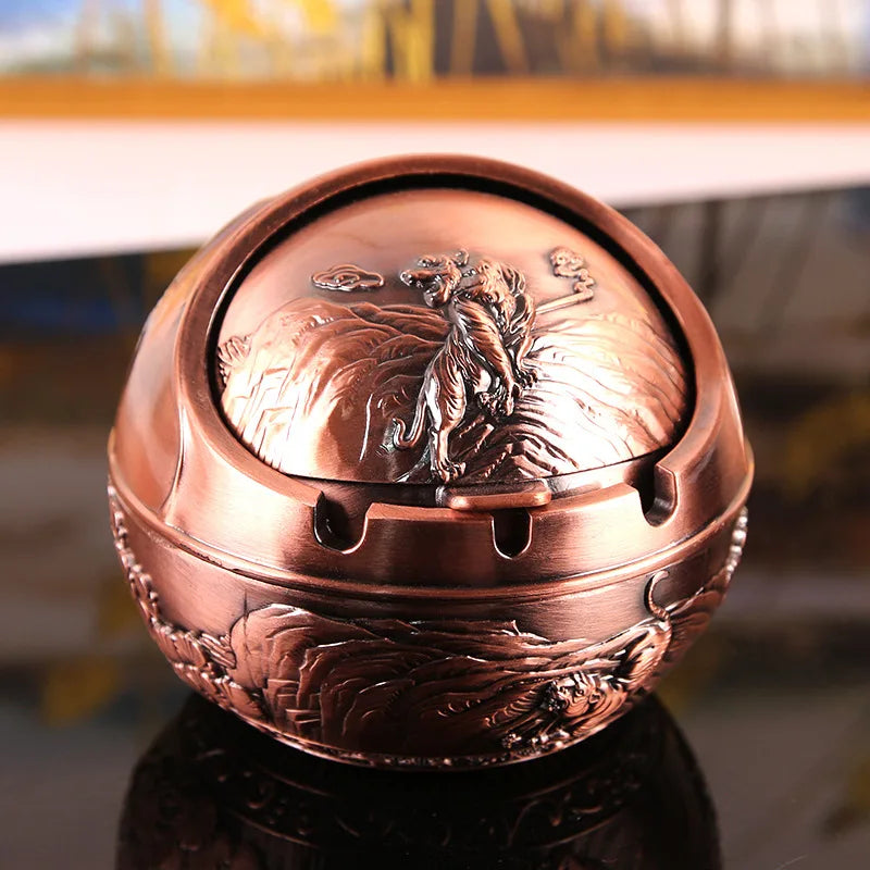 Retro Home Ashtray Creative Personality with Cover Metal Multi-function Office Living Room Anti-flying Ash Decoration Gift
